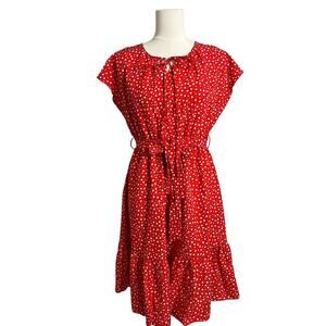 Heart Print Sundress Womens Medium Red Ruffle Tie Waist Valentines Day Hearts